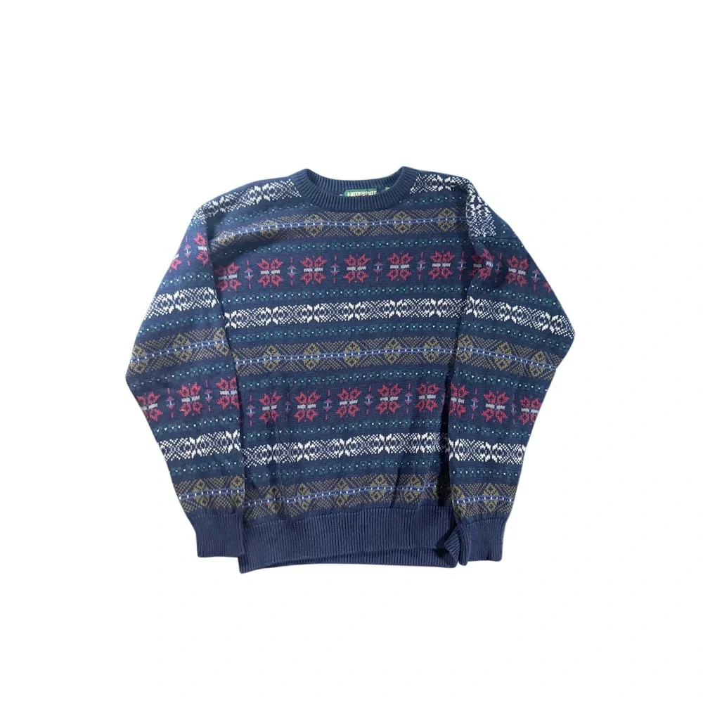 Vintage American Eagle Outfitters Fair Isle Snowflake Navy Knit Sweater Mens L